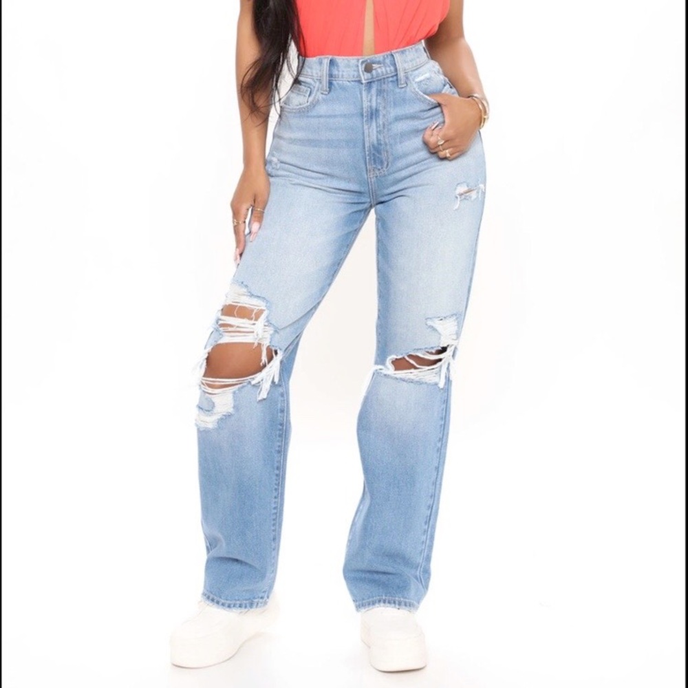 Fashion Nova High Rise Ripped Boyfriend Jeans